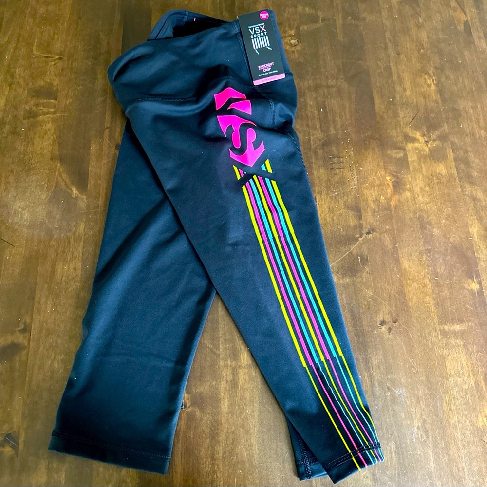Victorias Secret VSX Sport Knockout Crop XS Neon Black Hot Pink Yoga Travel